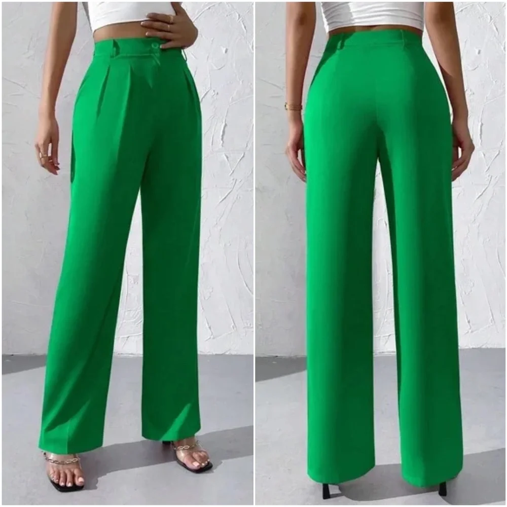 Solid High Waist Wide leg Minimalist Pants - Picture 3 of 8